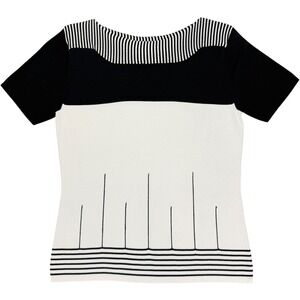 Notations Petite Womens Petite Small Black White Striped Knit Short Sleeve Top